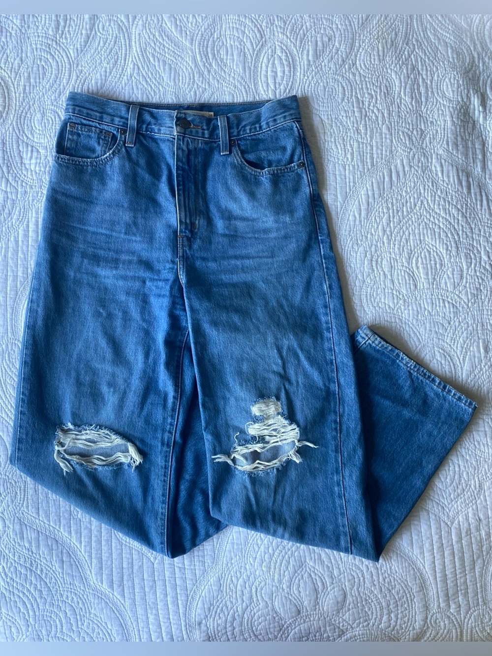 Levi's Blue Wide Leg Distressed Jeans